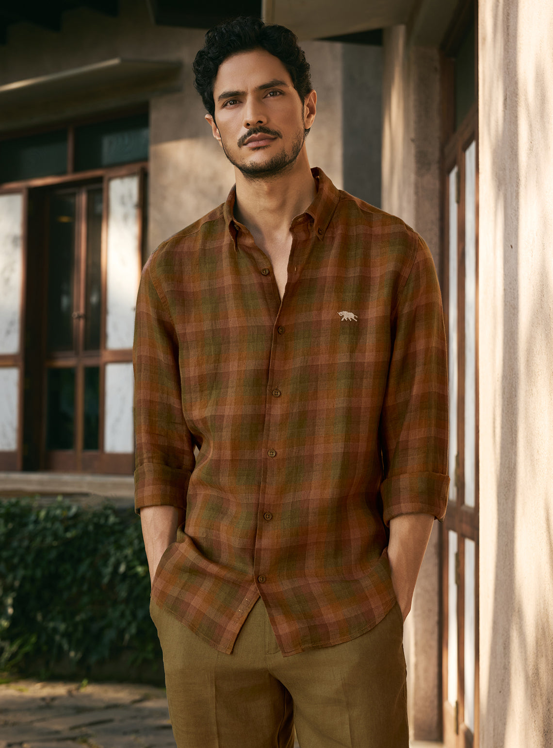 Truffle Brown Check Linen Check Shirt