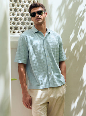 Ice Blue Cotton Pointelle Shirt