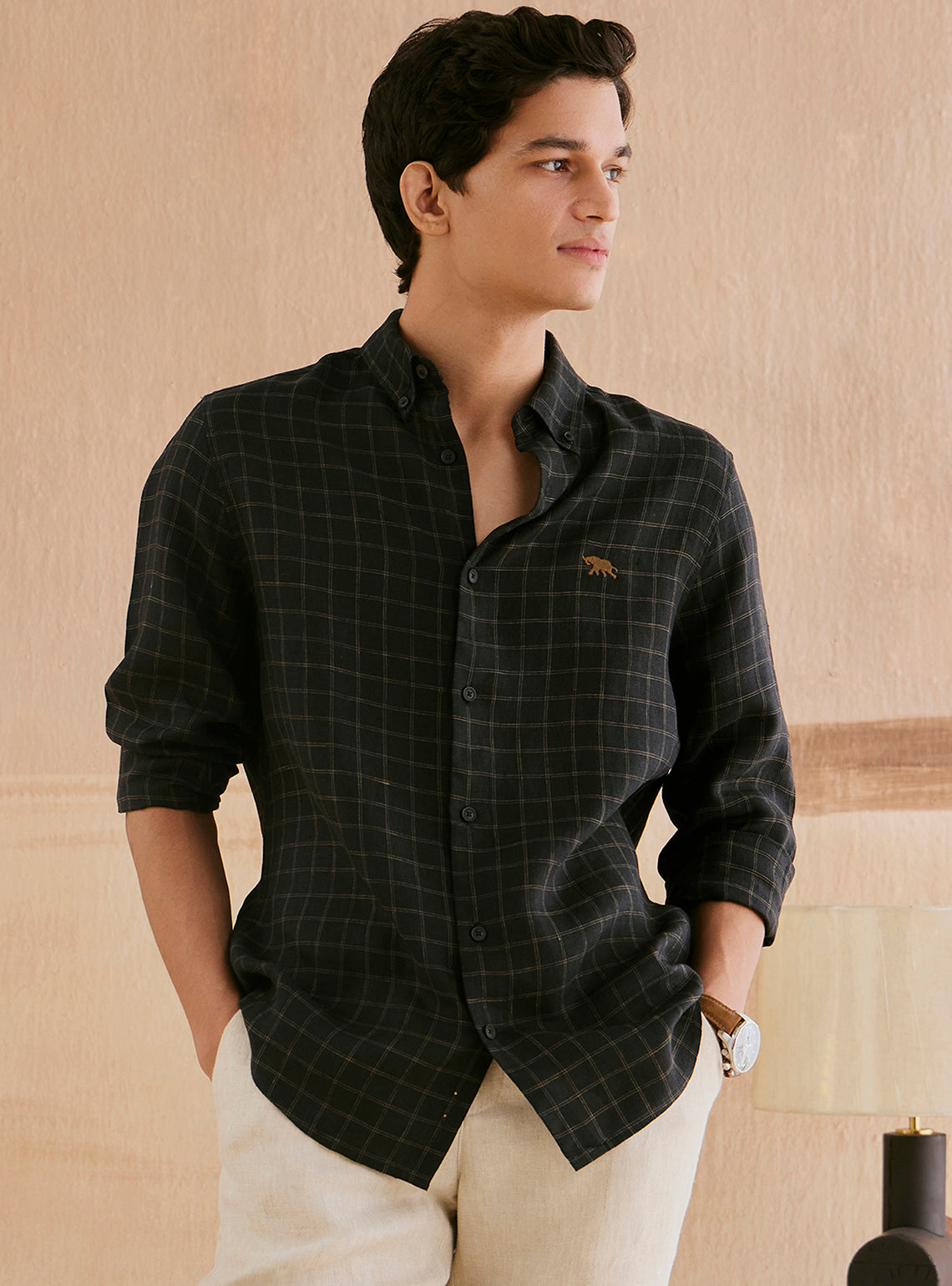 Onyx Gold European Linen Check Shirt