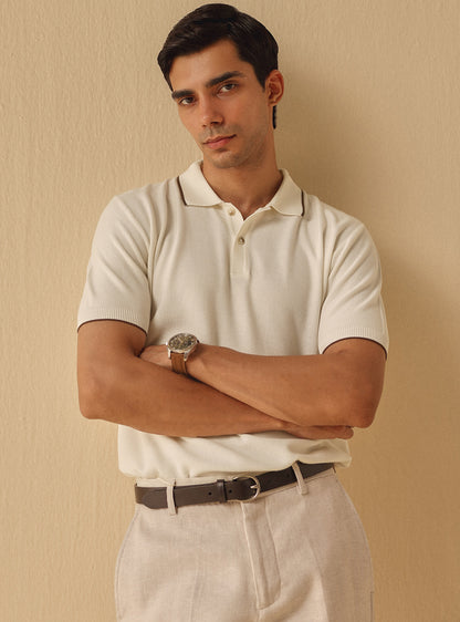 Malta White Cotton Bamboo Textured Polo