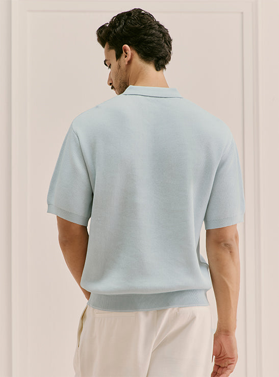 Tidal Bluue Cotton Structured Knit Polo