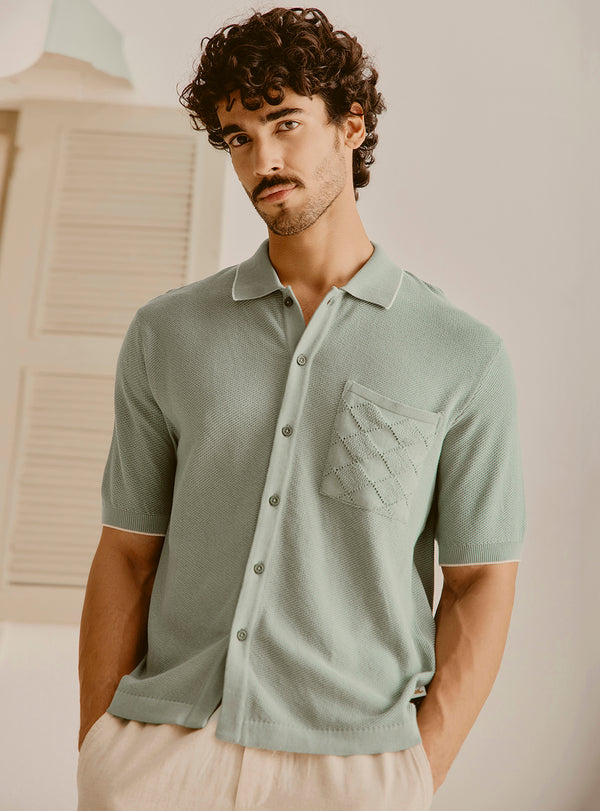 Valencia Green Cotton Knit Shirt