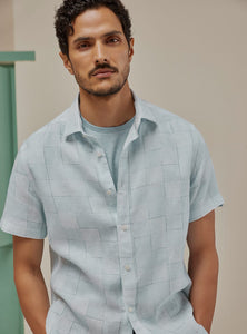 Aqua Grid Linen Shirt