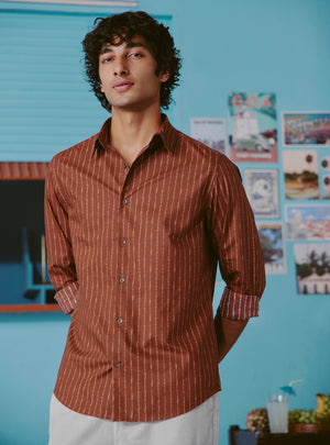 Boulevardier Rust Cotton Tencel Print Shirt