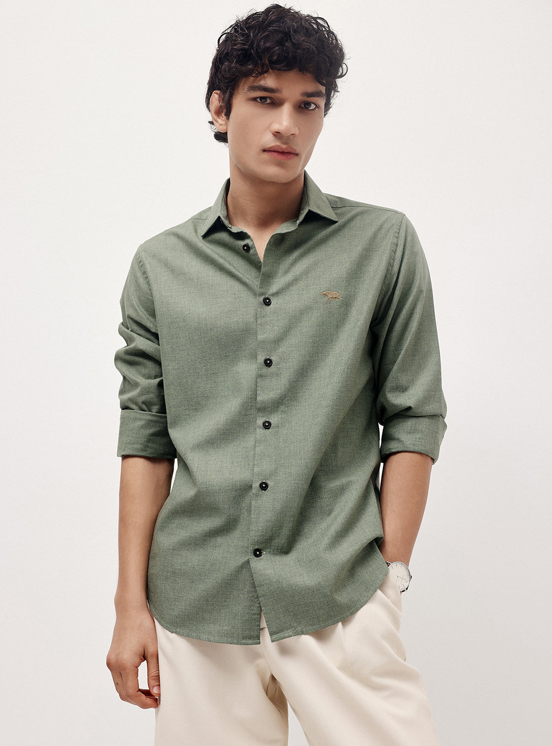 Oslo Green Cotton Melange Shirt