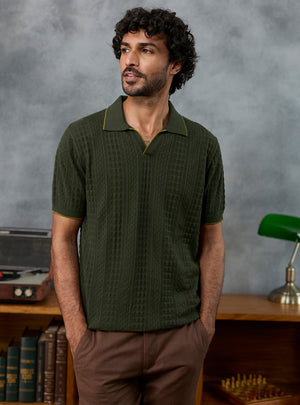 Gambit Olive Textured Cotton Polo