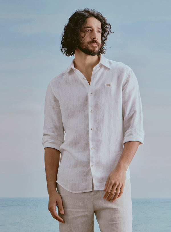 Foam White Linen Stripe Shirt