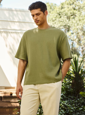 Olive Cotton Waffle Crew