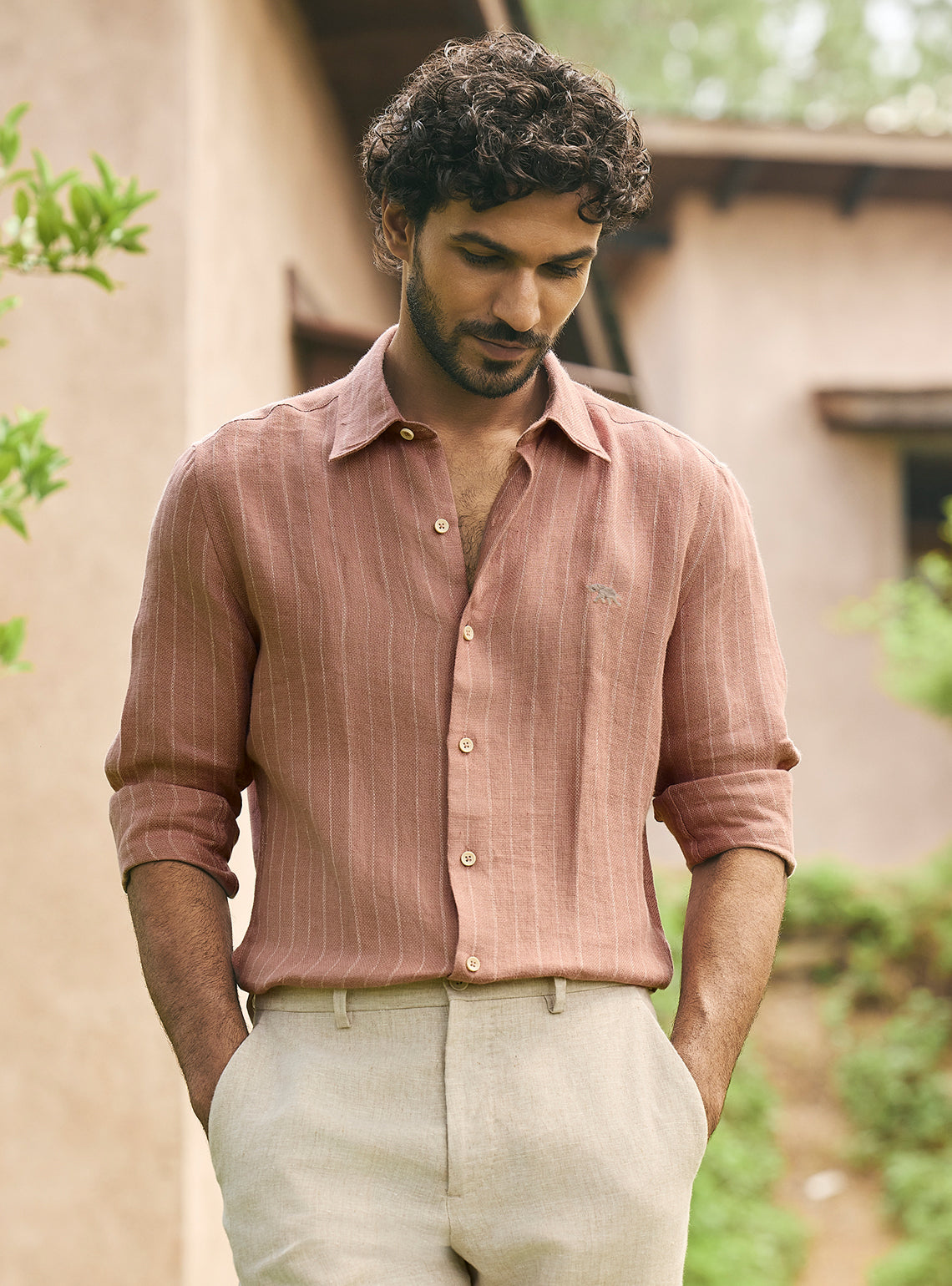 Burlap Brown Stripe Linen Shirt