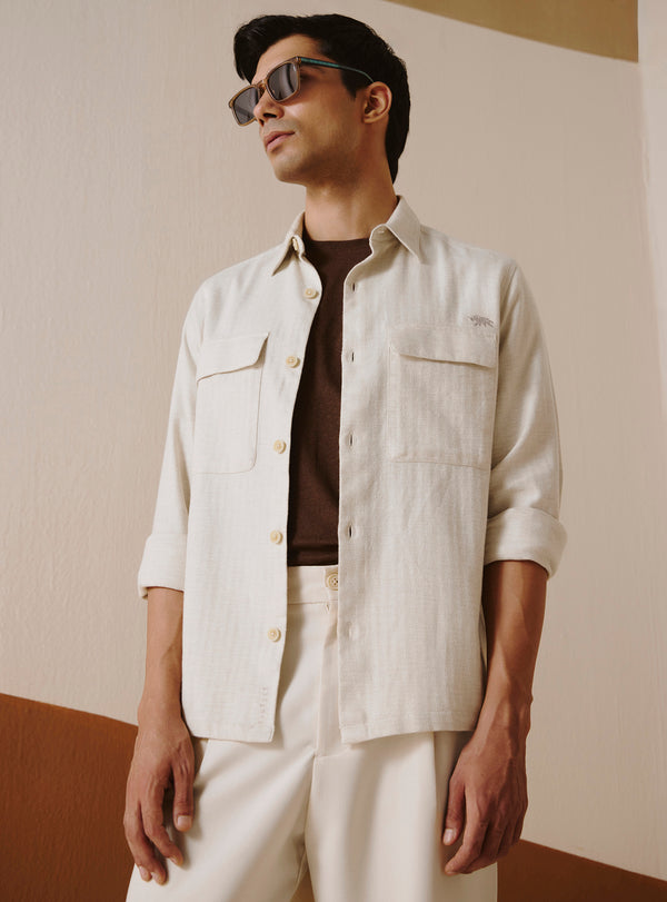 Cloud Beige Cotton Melange Overshirt