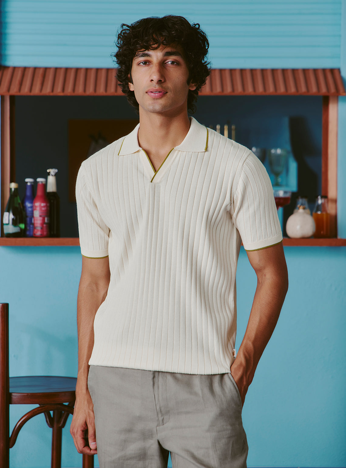 Pina Colada Off-White Cotton Rib Polo