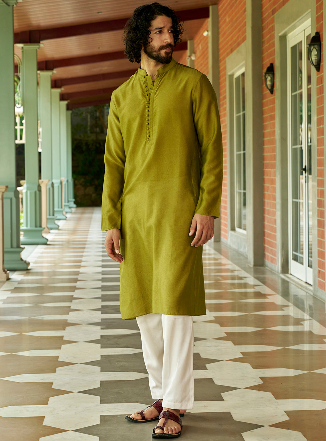 Vir Green Cotton Silk Kurta