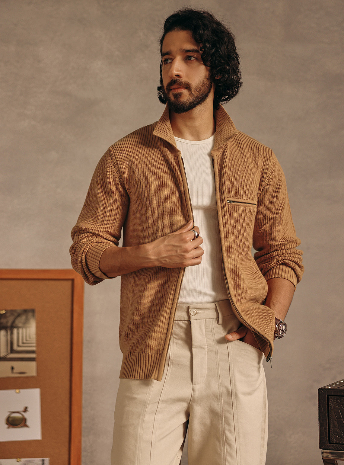 Buy Driftwood Brown Cotton Bomber Jacket Casual Brown Structure