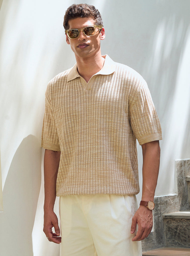 Buy Parchment Brown Cotton Grindle Polo | Casual Khaki Grindle Polo for ...