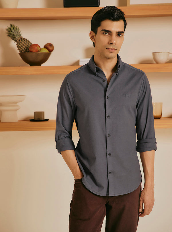 Flint Grey Cotton Stretch Oxford Shirt