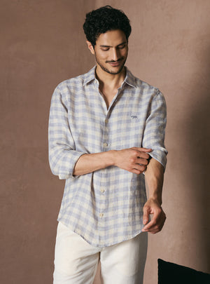 Canvas Beige European Linen Check Shirt