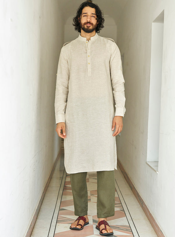 Kamal Khaki Linen Pathani Kurta