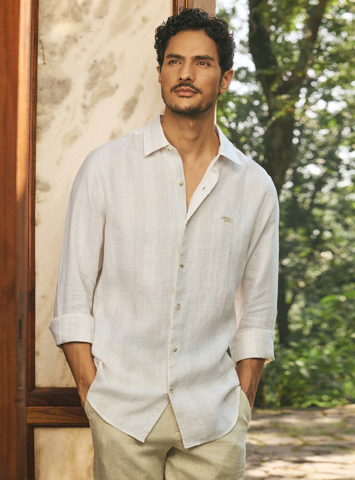 Safari Khaki Stripe Linen Shirt