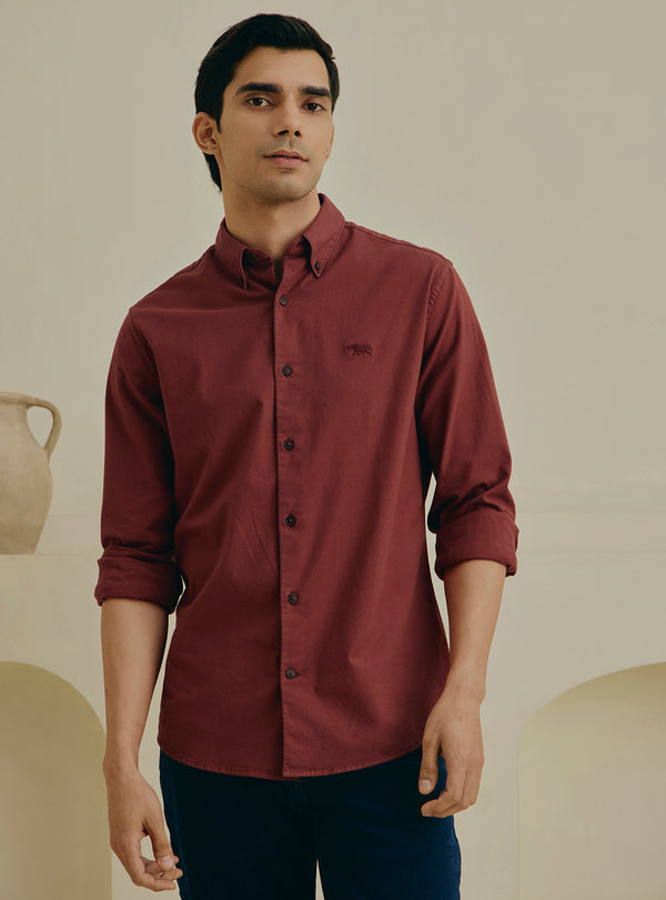 Cranberry Red Cotton Stretch Oxford Shirt