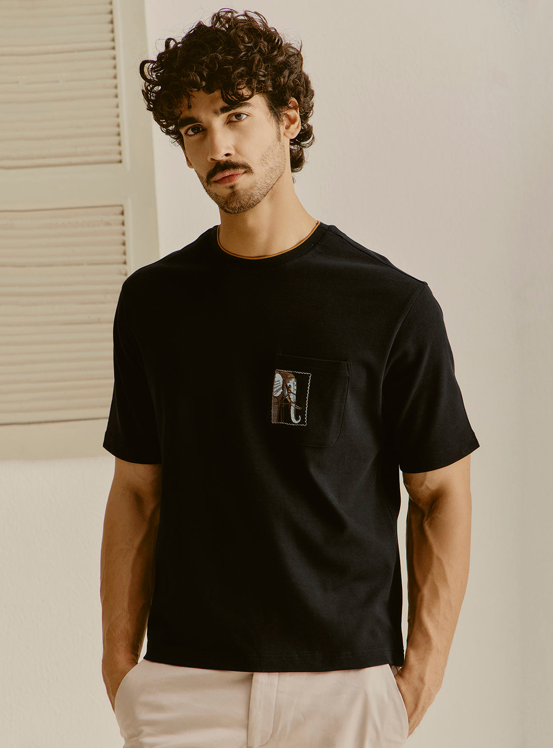 Capri Black Cotton Crewneck