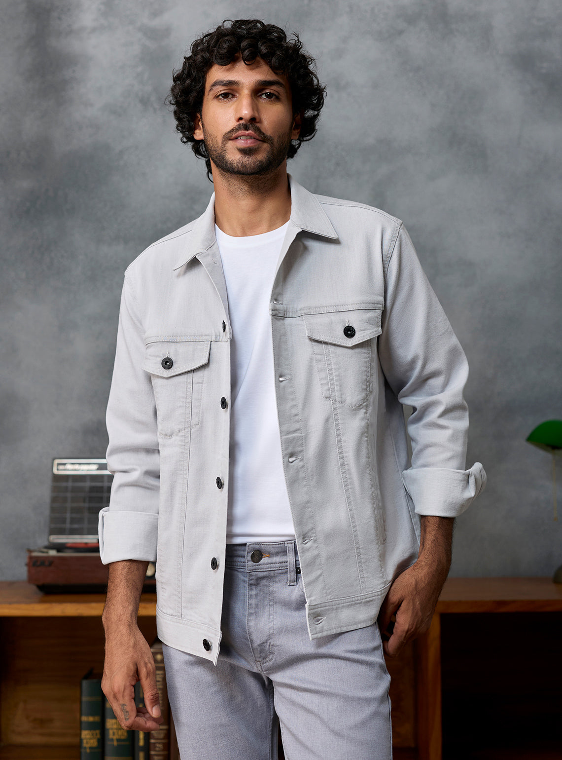 Ash Grey Cotton Viscose Denim Jacket