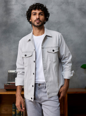 Ash Grey Cotton Viscose Denim Jacket