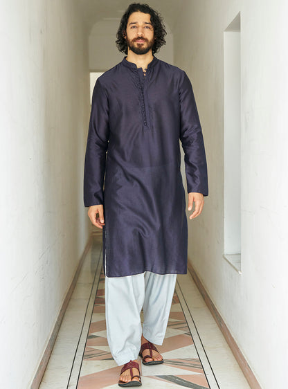 Neel Navy Cotton Silk Kurta