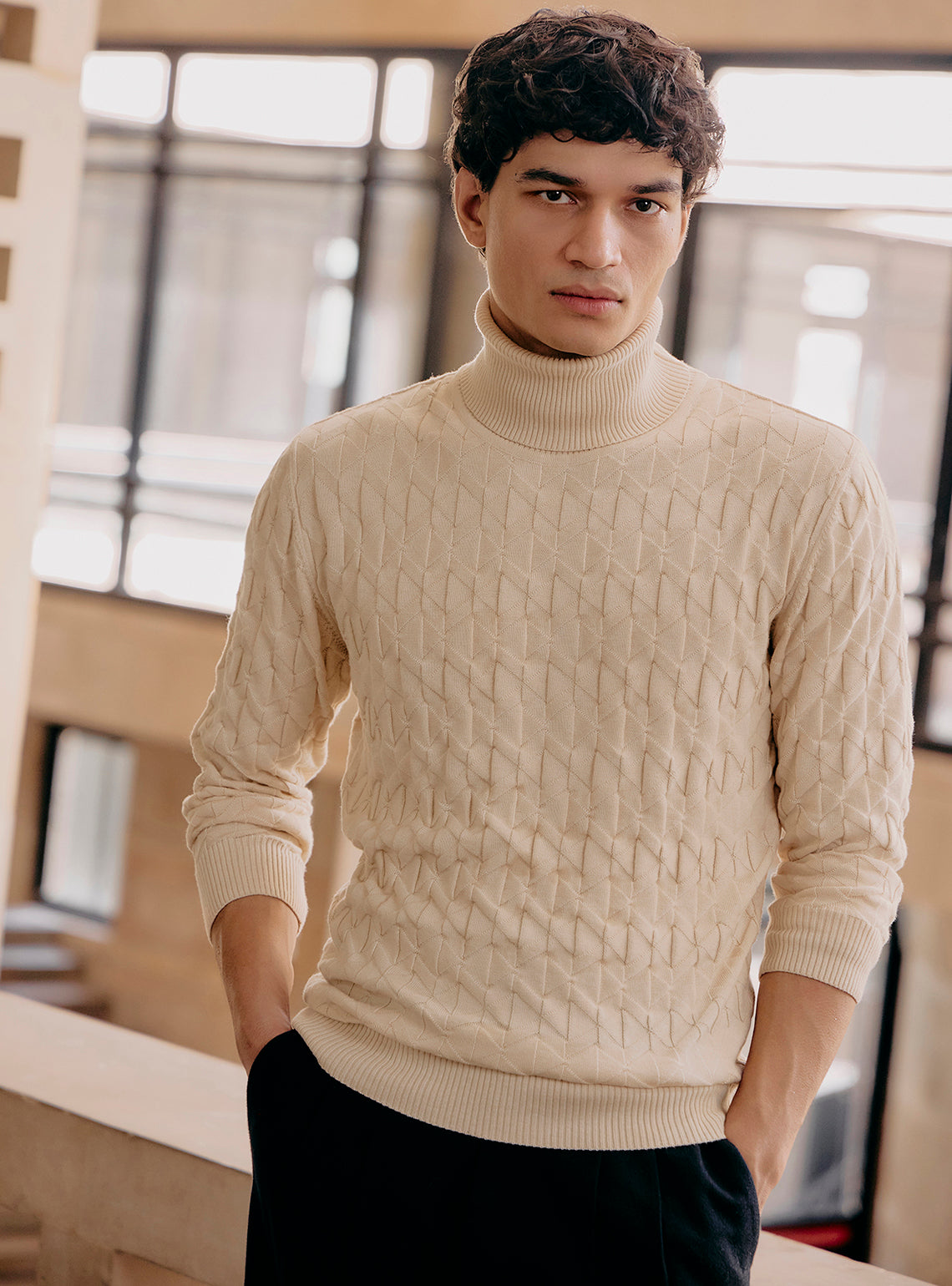 Bison Off-White Cotton Wool Pullover