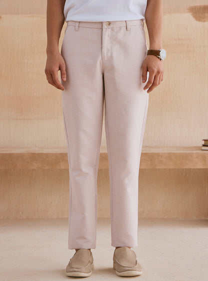 Slate Beige Cotton Linen Dobby Trousers