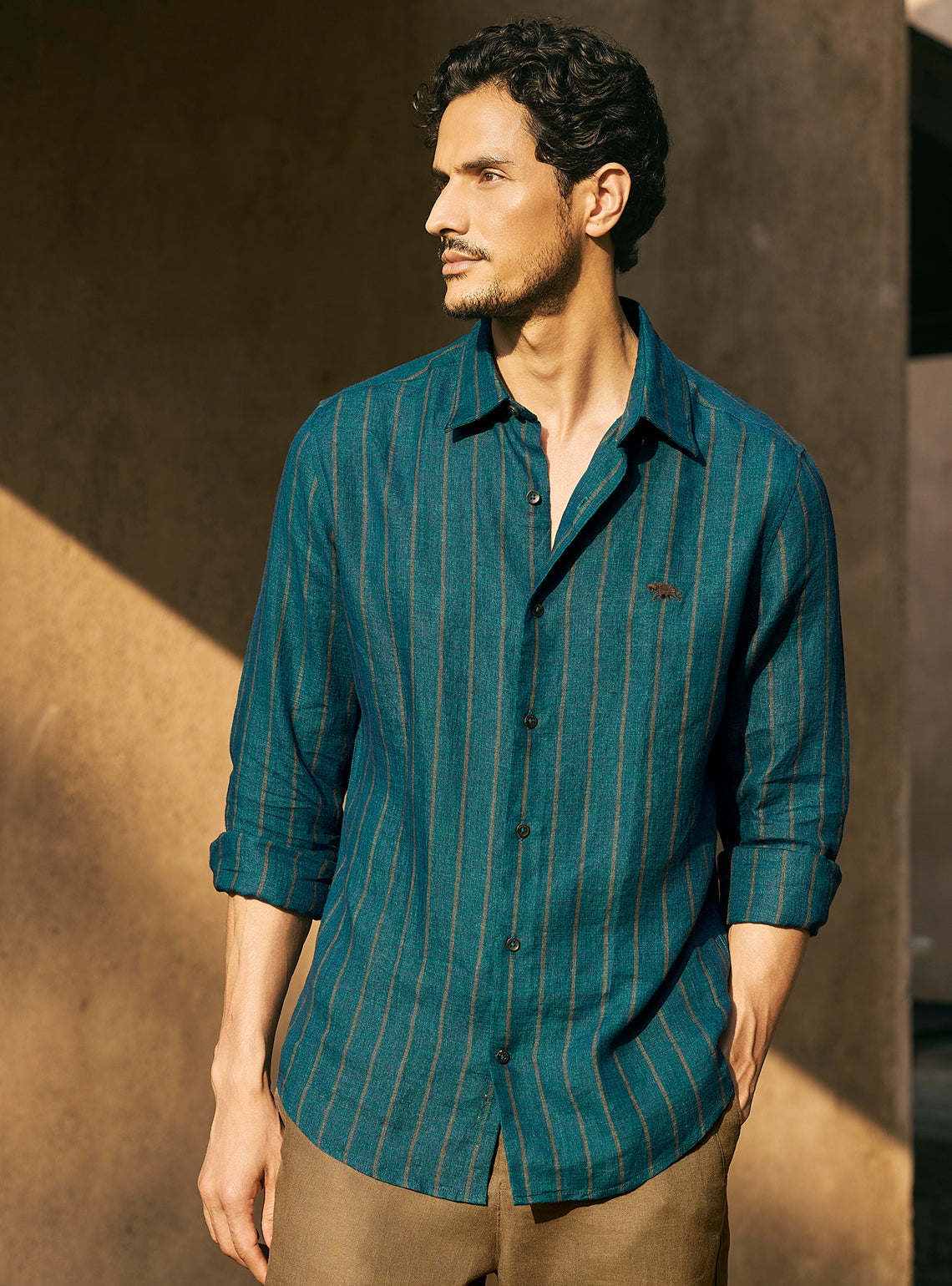 Breeze Teal Stripe Linen Shirt