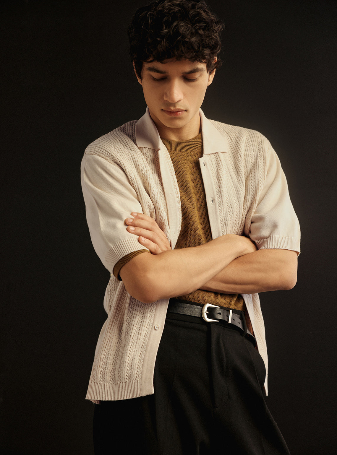 Dawn White Cotton Cable Knit Shirt