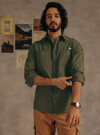 Woodrush Olive Cotton Canvas Shirt