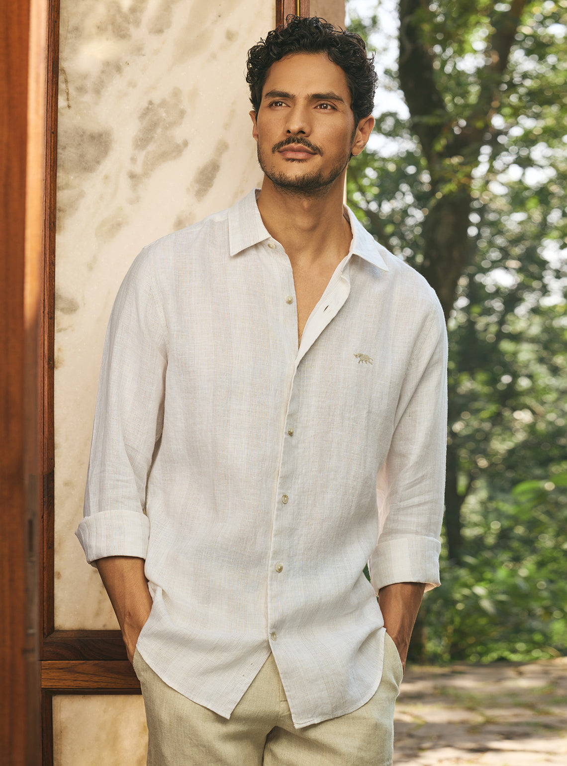 Safari Khaki European Linen Stripe Shirt