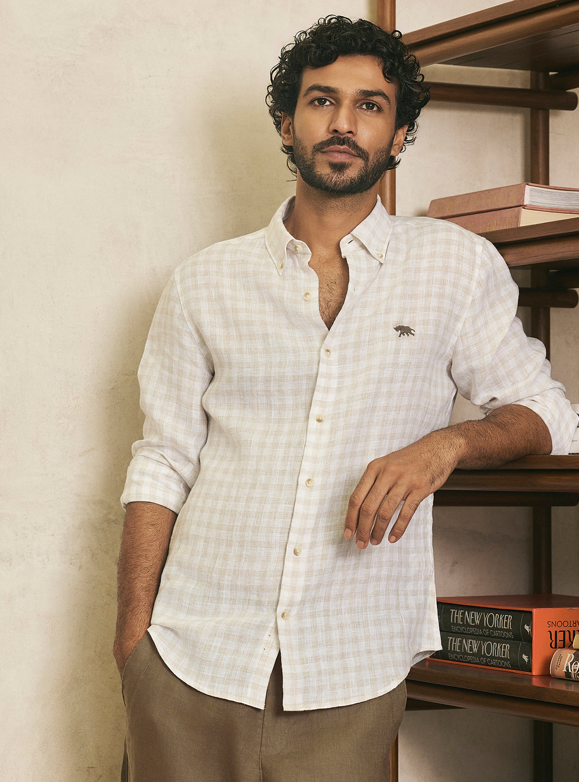 Sandstone Khaki Check Linen Shirt