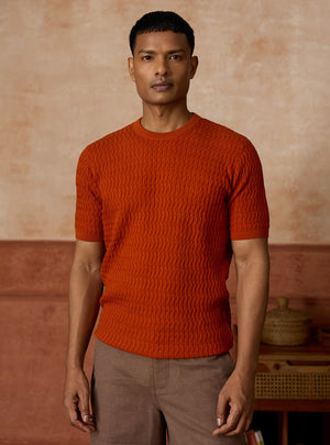Terracotta Rust Cotton Cable Crewneck