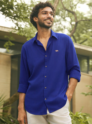 Azure Blue Lyocell Linen Shirt