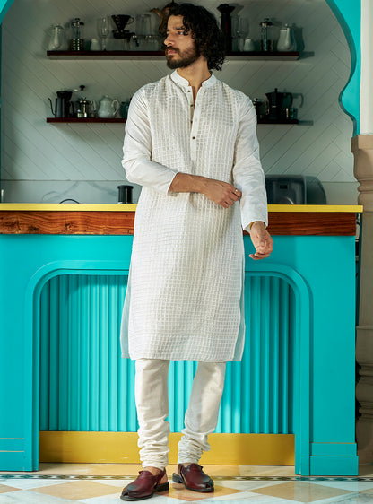 Baadal White Bangalore Silk Kurta