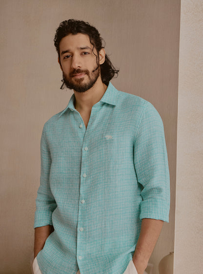 Lagoon Teal Linen Structure Shirt