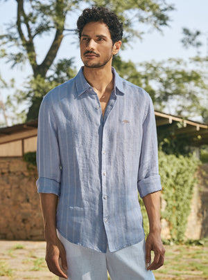 Monolith Grey European Linen Stripe Shirt