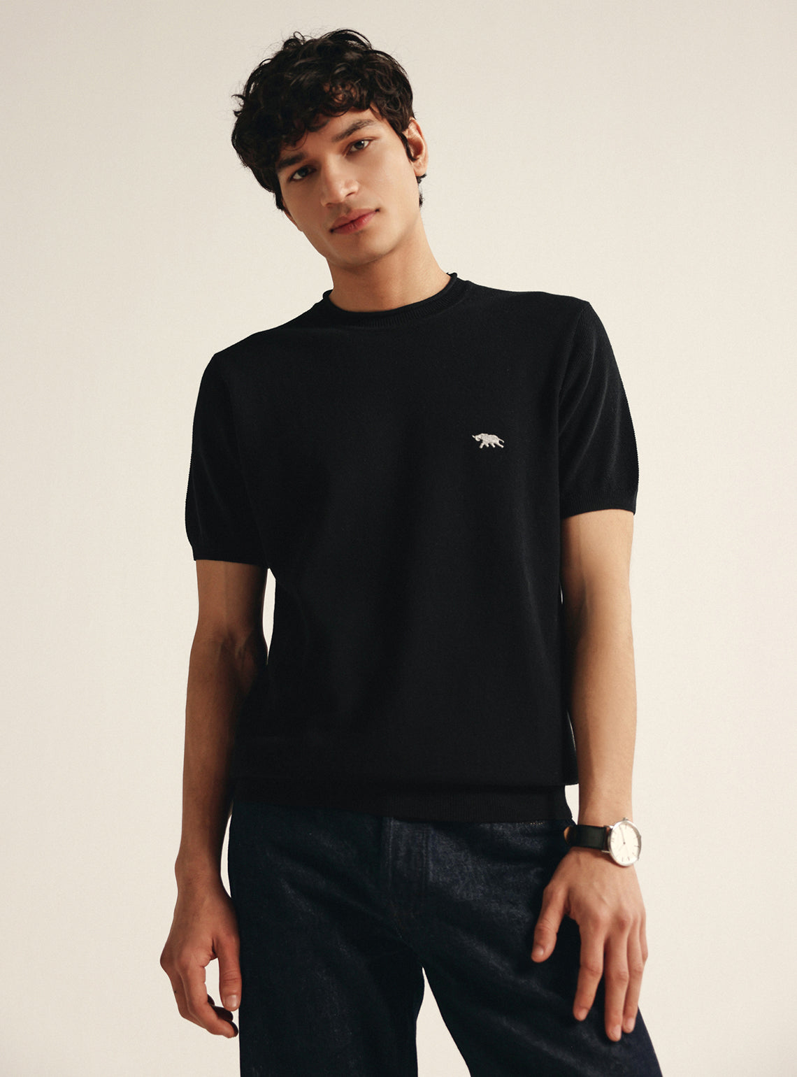 Obsidian Black Cotton Honeycomb Tee