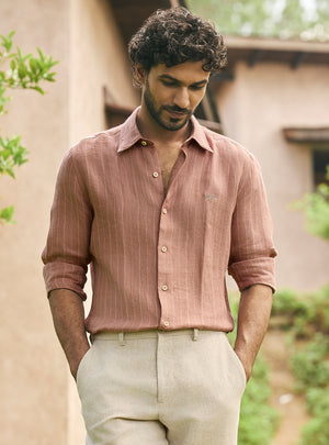 Burlap Brown European Linen Stripe Shirt