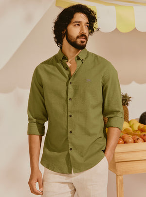 Cefalu Olive Seersucker Shirt