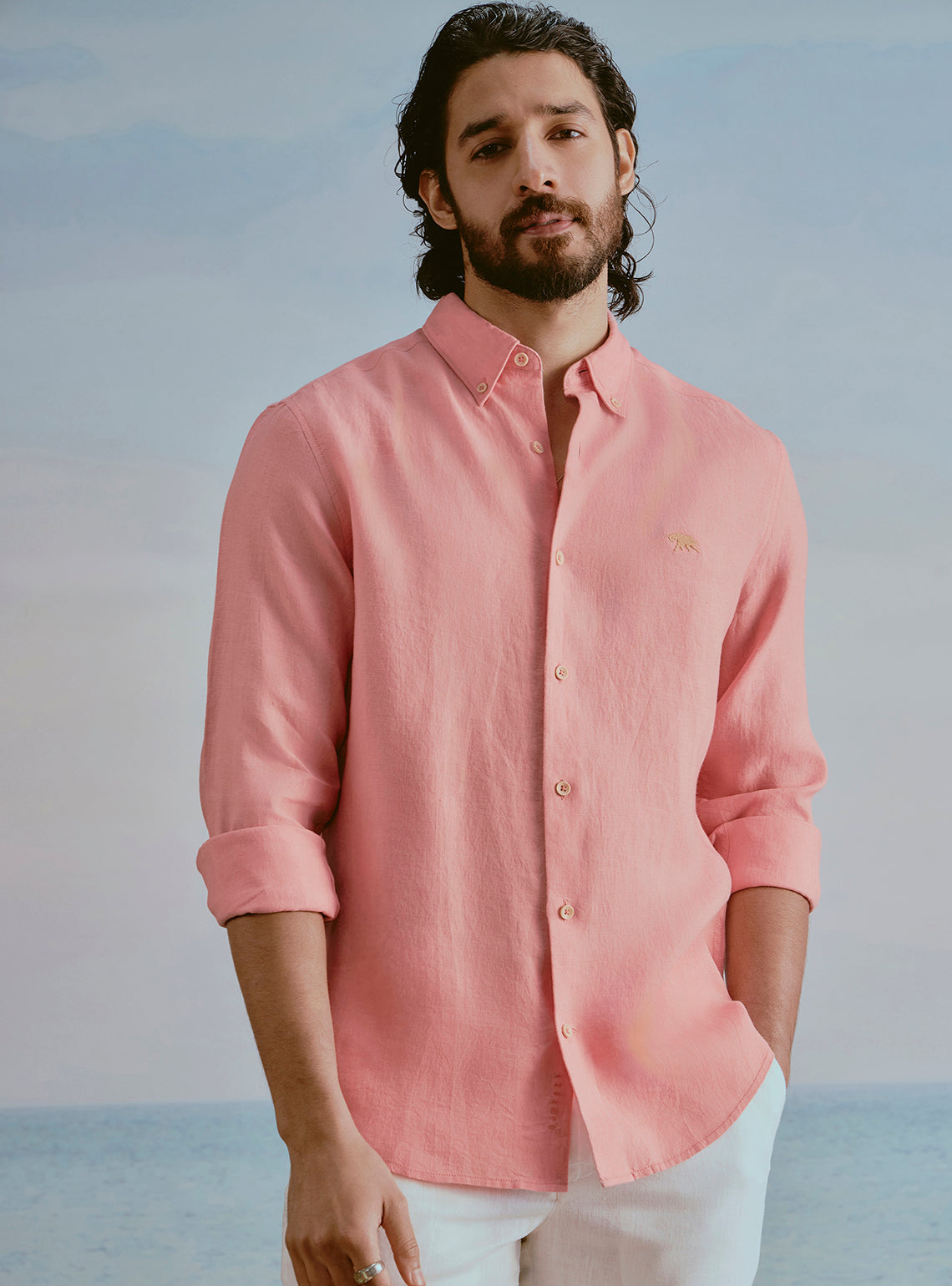 Coral Pink Linen Shirt