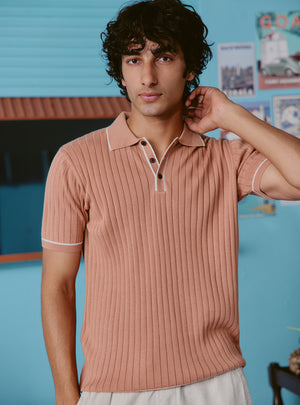 Manhatten Brown Cotton Rib Polo