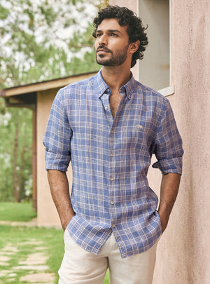 Mist Grey European Linen Check Shirt