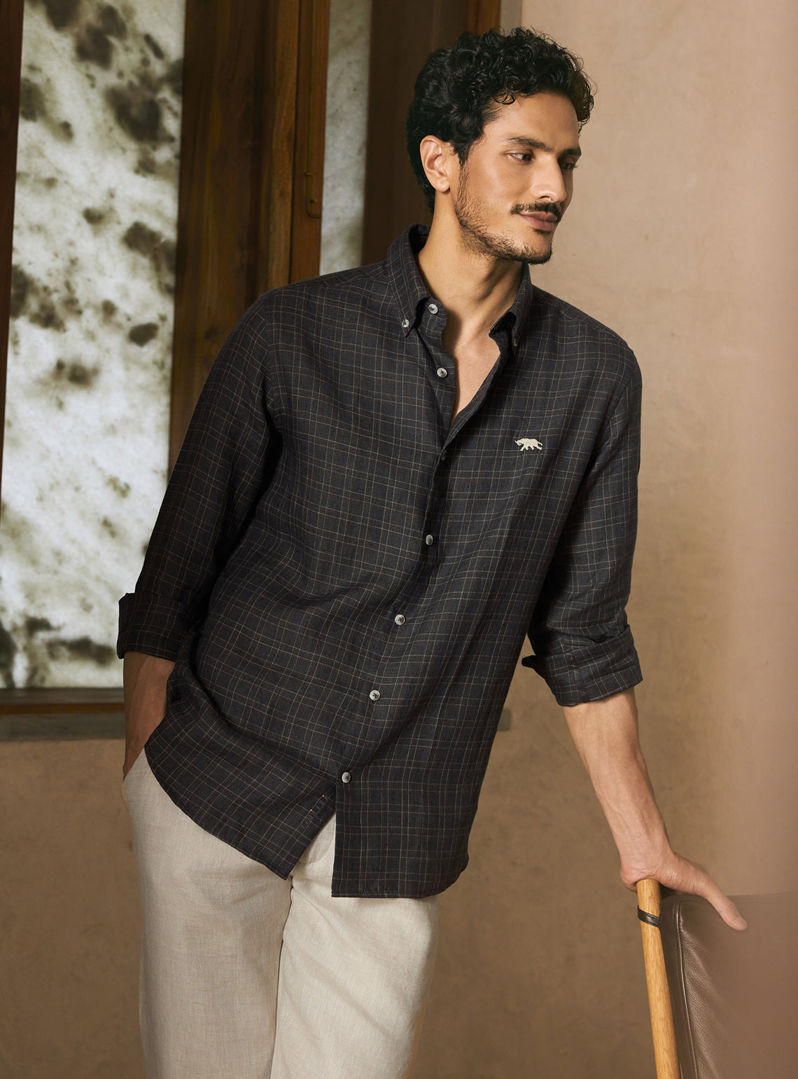 Matrix Grey European Linen Check Shirt