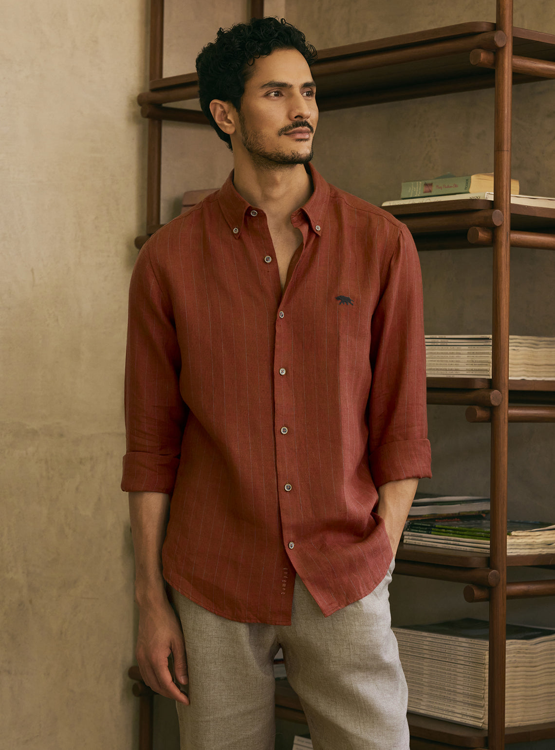 Flare Red Stripe Linen Shirt
