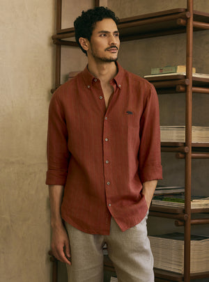 Flare Red European Linen Stripe Shirt