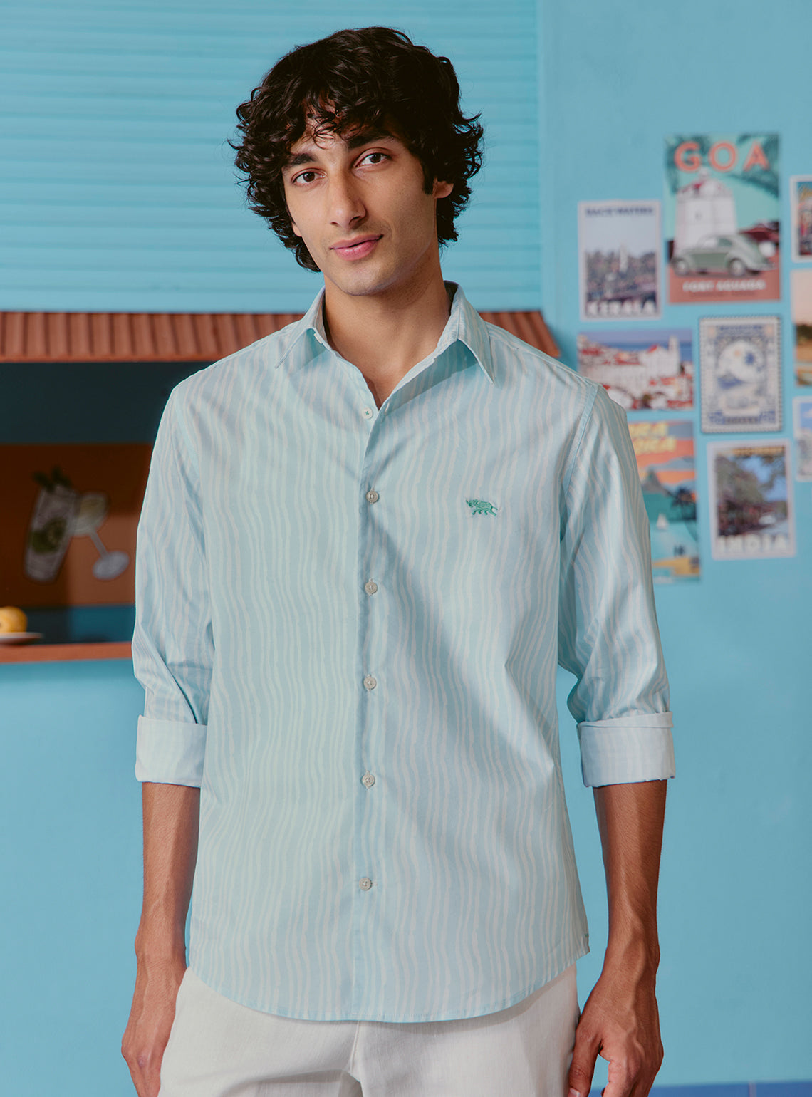Lagoon Blue Cotton Tencel Print Shirt