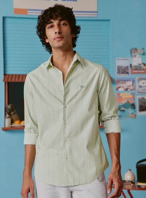 Southside Green Cotton Tencel Print Shirt